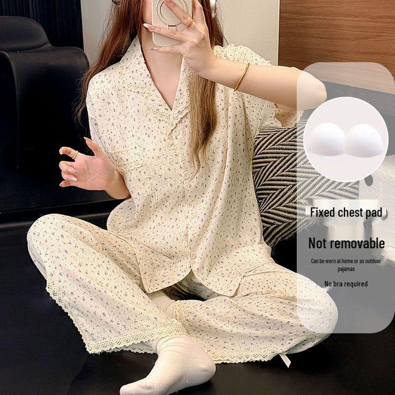 Women's Cloud Cotton Lace Pajama Cardigan Set - Spring & Autumn Collection