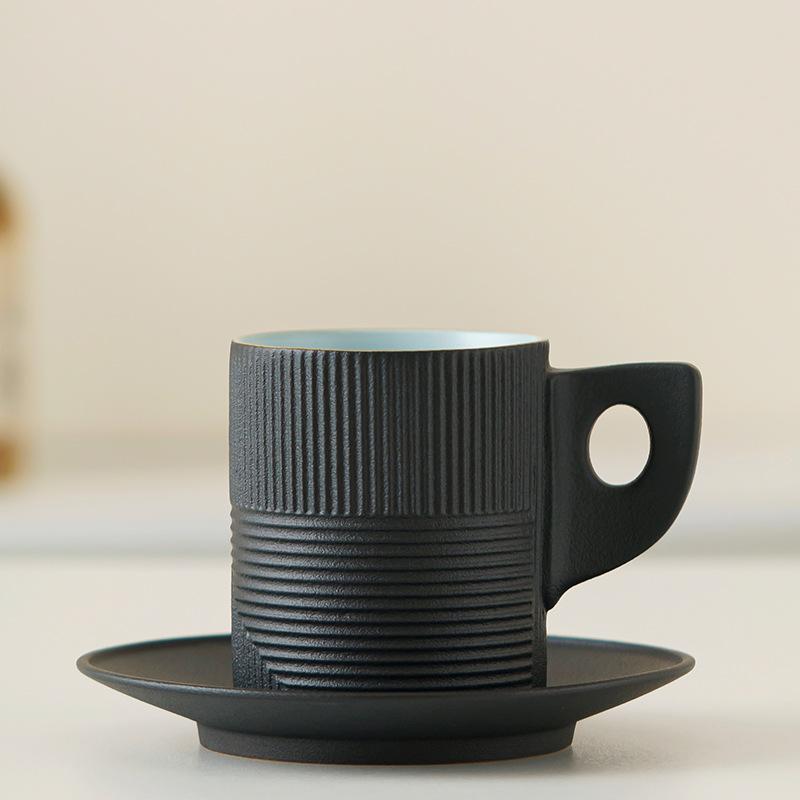 Gradual Change Ceramic Coffee Cup and Saucer Set High Value Afternoon Tea Cup Retro Rough Pottery Mug Latte Cup