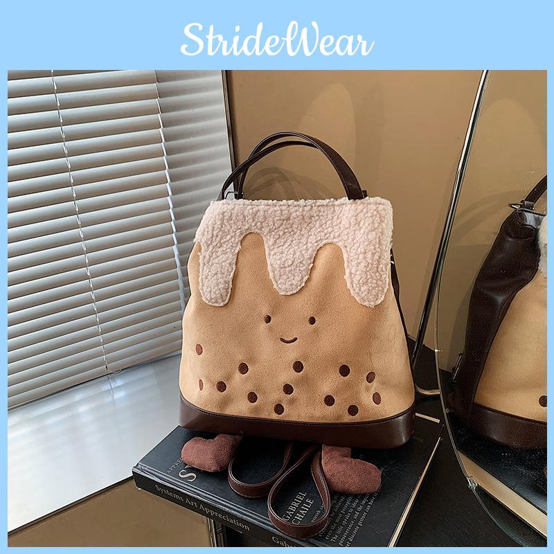 Cartoon Cute Bubble Tea Plush Backpack Curved Shoulder Straps Storage Portable