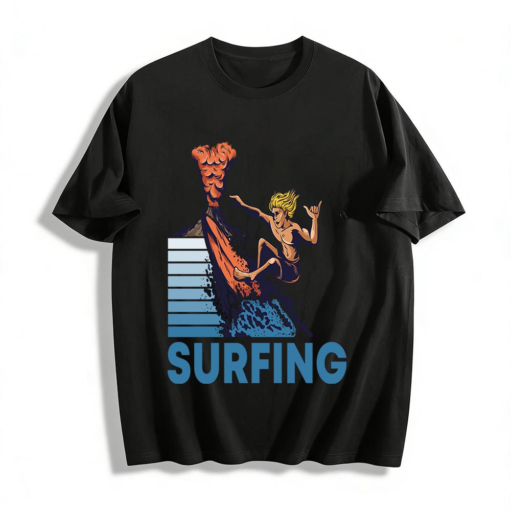 Volcano Surfing Graphic T-Shirt For Outdoor Surfing Enthusiasts Pure cotton T-shirt XXS
