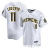 Бейсбольна кепка Milwaukee Brewers MLB з вишитим номером 9 UECKER Біла смугаста Унісекс Кепка для вболівальника