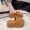 Foreign style thick-soled short man height-increasing one-word slippers women's summer out 2025 new fashionable retro open-toed cool slippers
