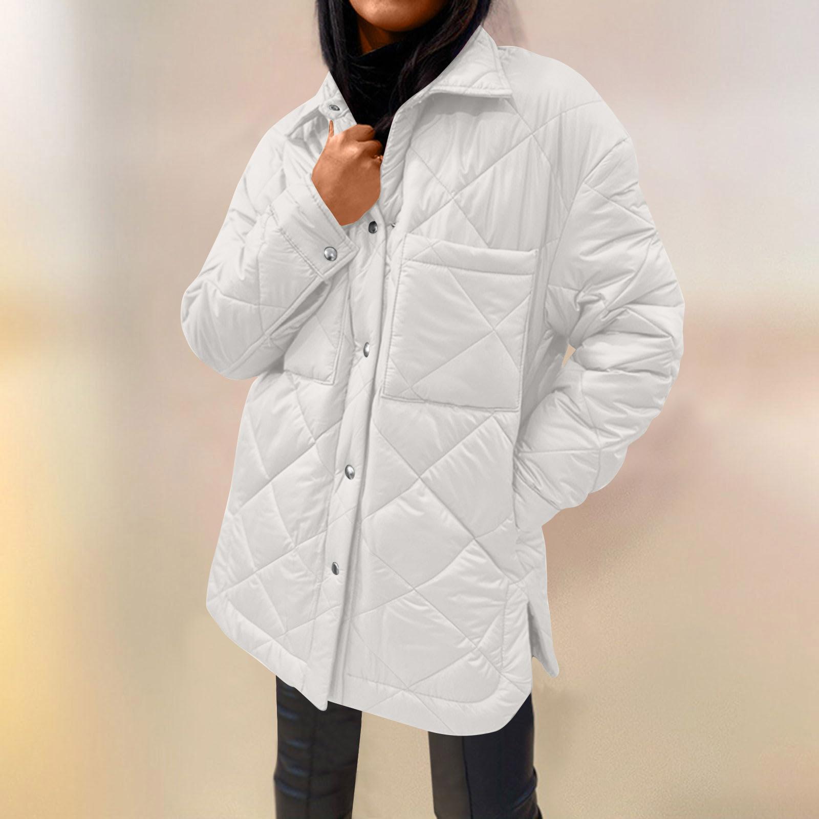 

Женская свободная повседневная однотонная средней длины хлопковая куртка-пуховик с ромбовидной стежкой, куртка-хлебушек S белый