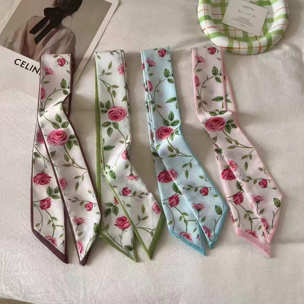 4pcs/set Imitation Silk Satin Scarf Women Cloth Hair Bands Headdress Accessories Lady Scarves Ribbon Neck Ties for Bag Handle