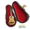 1:12 Scale Miniature Wooden Guitar With Leather Case Dollhouse Decor Realistic Musical Instrument Model Collectors