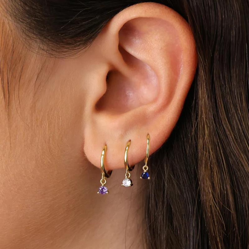 Simple Multicolor Stone Gold Color Matel Small Dangle Earring For Women Sweet Round Pendant Stainless Steel Fashion Jewelry Gift
