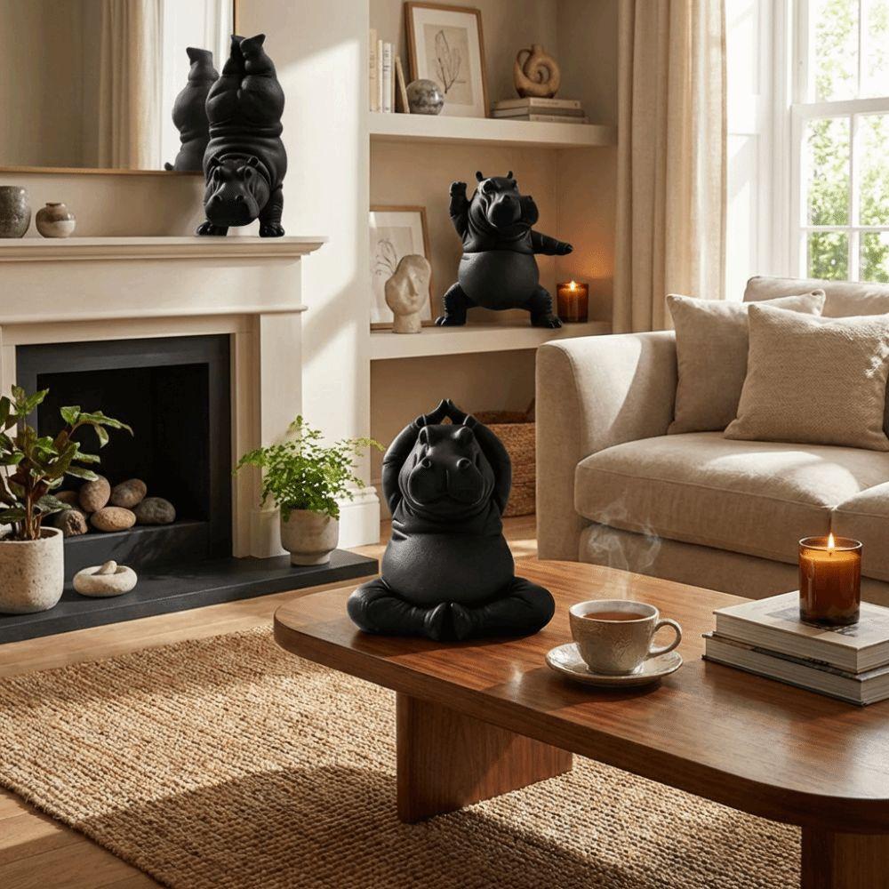 3Pcs Art Crafts Yoga Hippo Statue Calm Animal Hippopotamus Ornament Hippo Figurines  Desk Decoration