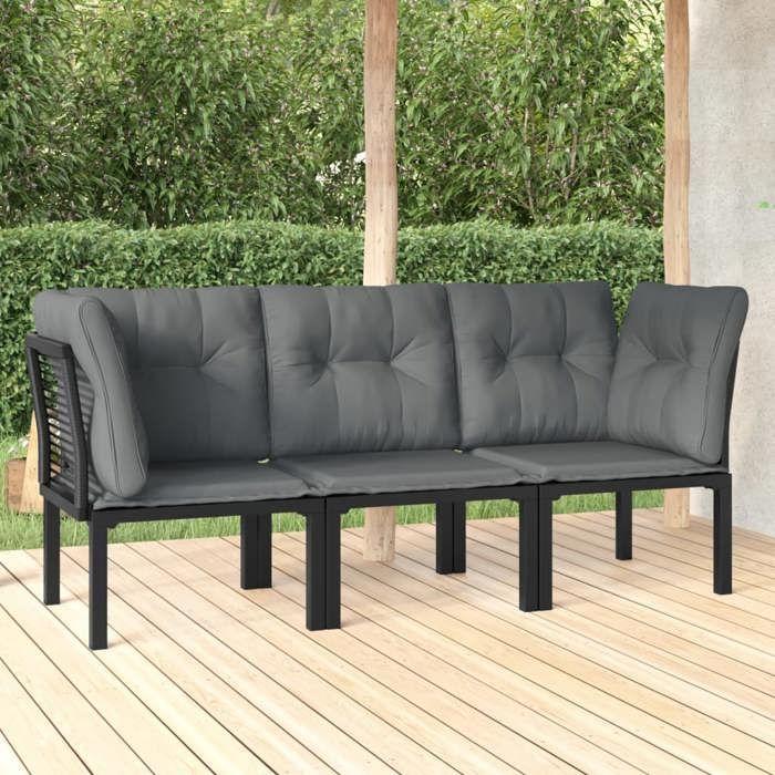 VidaXL Garden Lounge Set 3 Pcs, Patio Furniture Set, Outdoor Furniture, Patio Chair, Modern, Black and Grey 3187731