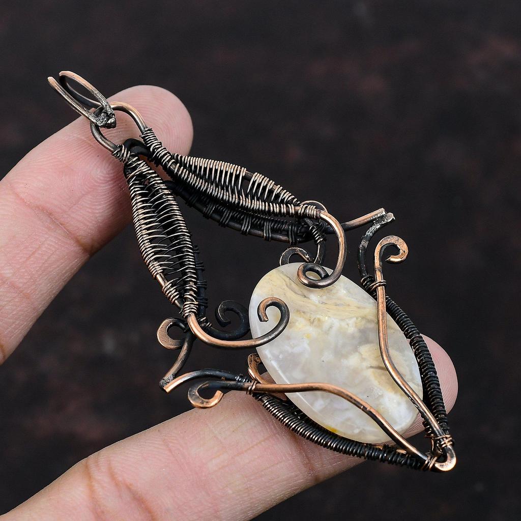 Plume Agate Pendant Copper Wire Wrapped Pendant Stylish Pendant Wire Wrap Gemstone Jewelry Handmade Designer Pendant Copper Jewelry For Gift