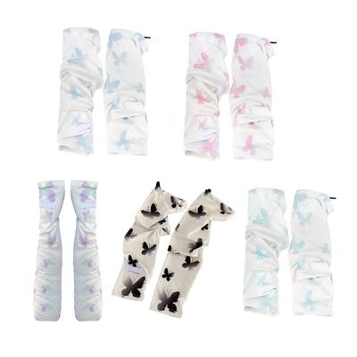 Women's Loose Fit Arm Covers Butterfly Pattern Breathable Ice Silk Sleeves for Summer Activity