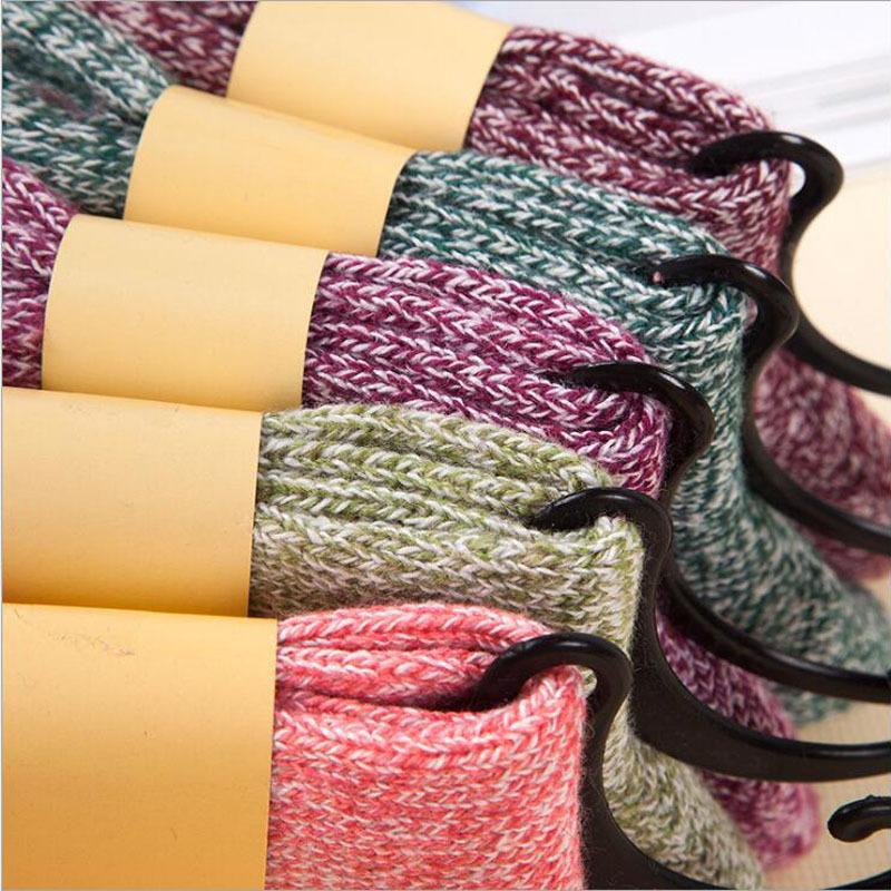 Autumn Winter Wool Socks Thickened Warm Solid Color Socks Double Threaded Mid Calf Cotton Socks Outdoor Women's Rabbit Casual Versatile Socks