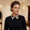 Elegant Detachable Collar Leopard Design Sparkling Rhinestones Neck Accessory Rhinestone Lapel Animal Print