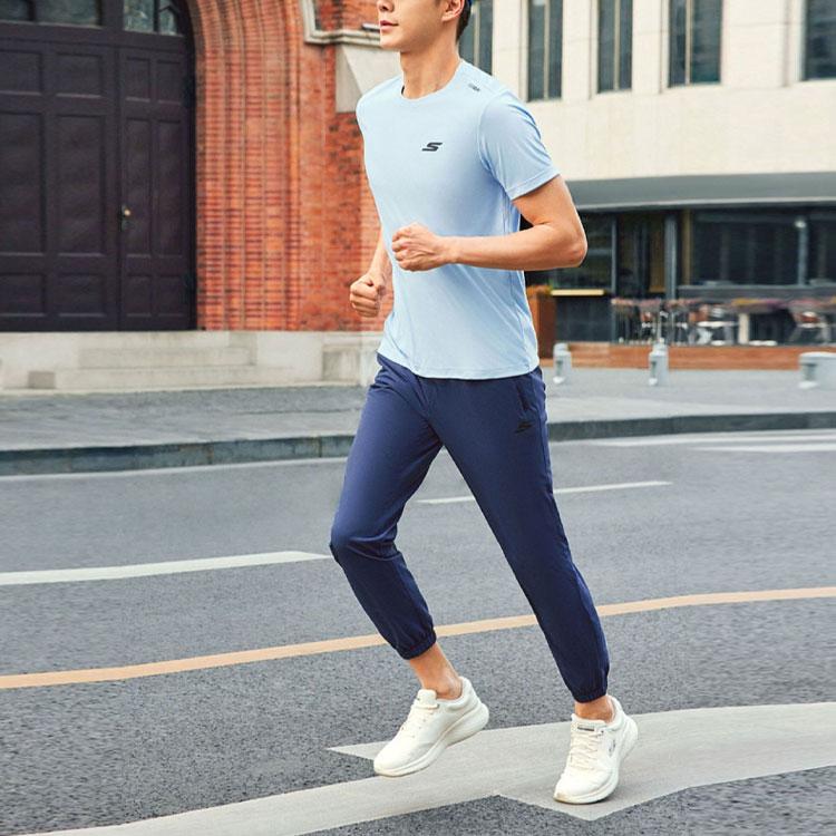 Skechers Ice Skin Quick-Dry Pants Solid Color Mid-Rise Breathable Quick-Dry Tapered Knit Sports Pants Men Pants Navy-Blue P224M106-02MZ