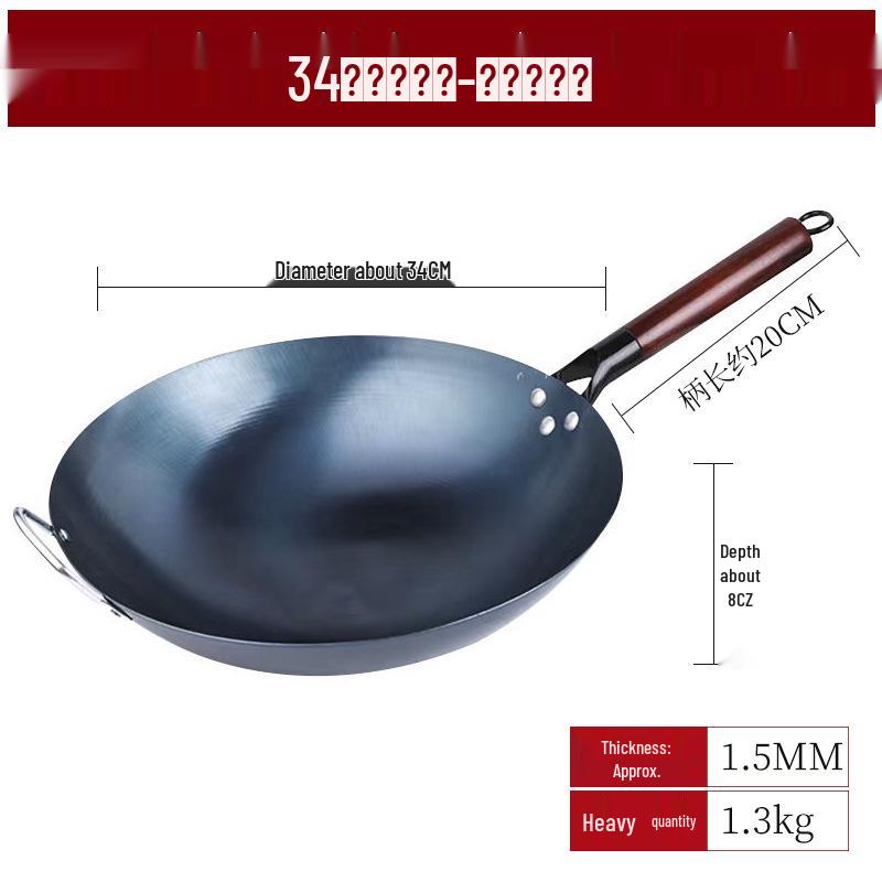 Zungenspitzen-Eisen-Pfanne – Runder Boden, Geschmiedete Unbeschichtete Antihaftpfanne für den Haushaltsgebrauch