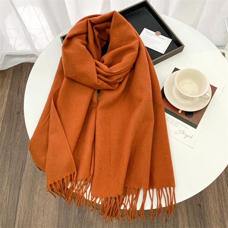 Winter Scarf Women Luxury Autumn Winter Cashmere Scarf Thickened Warm Shawl Classic Tassels Fluffy Scarf Solid Cope Foulard