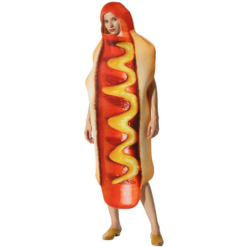 Halloween, costume party, funny hot dog suit, adult family party fun costumes, stage performance
