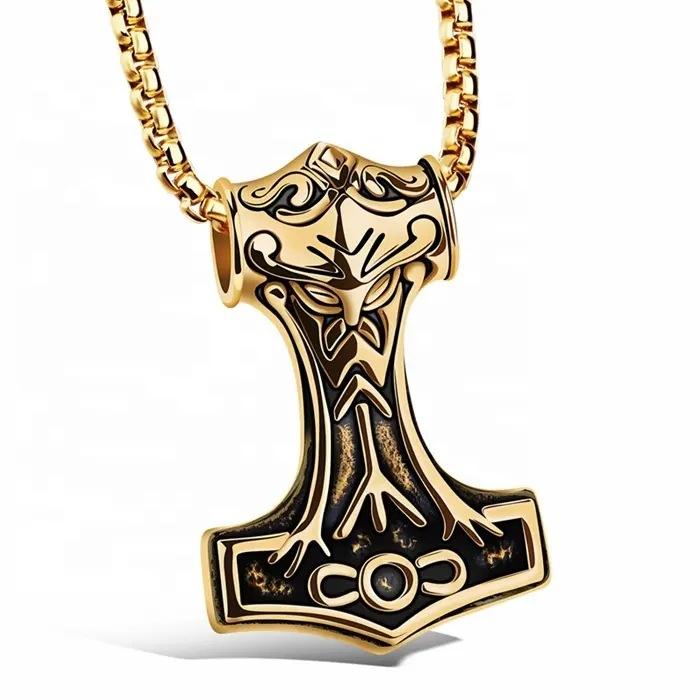 Fashion New Punk Rock Thor s Hammer Men s Titanium Steel Necklace Pendant 60CM