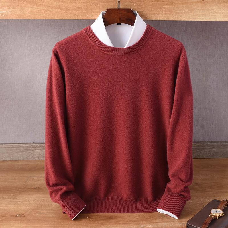 

Мужской модный свитер свободного кроя с круглым вырезом из чистой шерсти - Зимний ретро-стиль, однотонный, доступен большой размер Extra Large