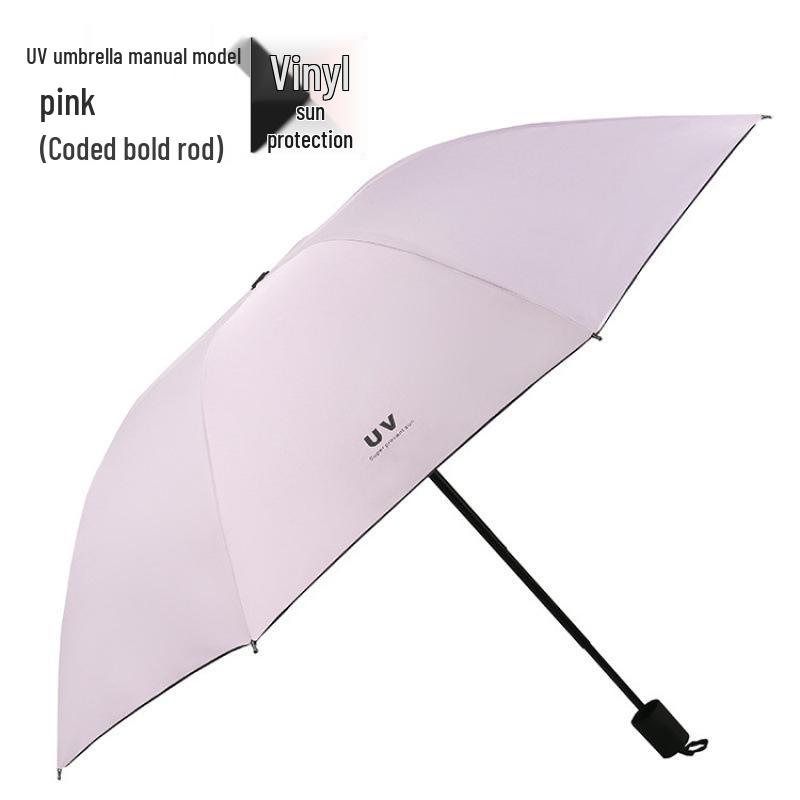Women's Foldable UV Protection Sunshade: Black Vinyl Automatic Umbrella for Rain or Shine