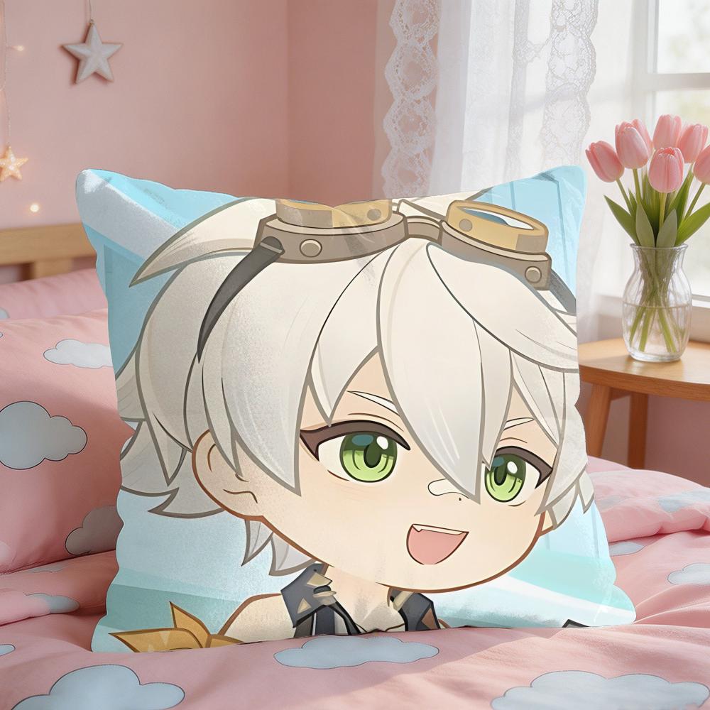 Bennett Cute Genshin Game Cushion Cover Short Plush Pillow Case Room Sofa Cushion Covers Home Decor Funda