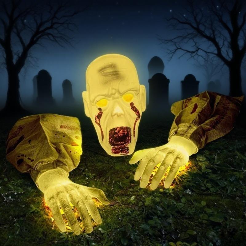 Halloween Glowing Skeleton Ground Plug Hands Set Creepy Ghost Horror Ornament Warm Light Decoration for Yard Street Party Props