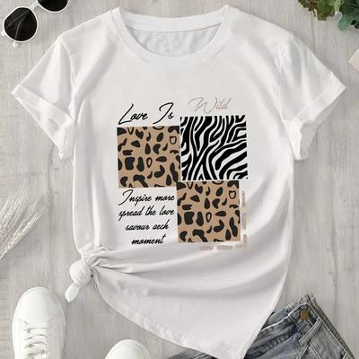 Women Summer T Shirt Retro Fashion Short Sleeve Tees Casual Leopard Print Printed  Tops