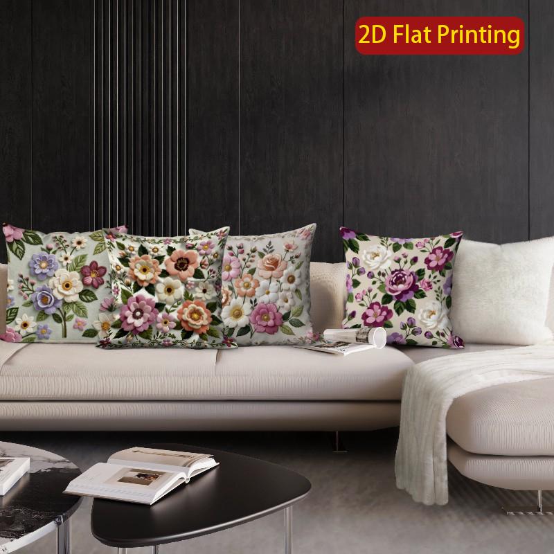 2D Vintage Floral Print Decorative Throw Pillow Covers Pattern Cushion Cover Suitable For Sofa Bedroom Car Pillow Cover