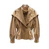 Womens Suede-Feel Stand Collar Jacket With Ruched Waist Casual Layered Look Outerwear Fall