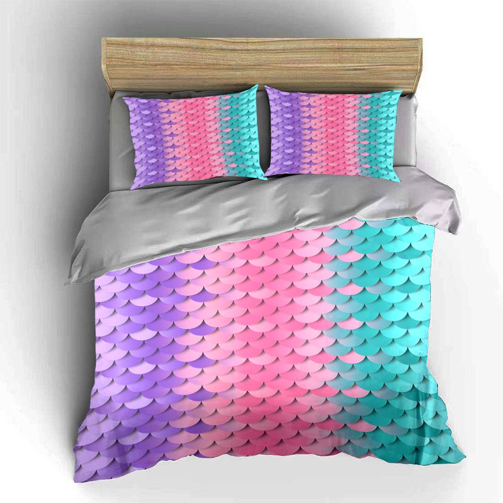 3Pcs Colorful Gradient Scale Pattern Duvet Cover Set With 3D Printing Design Soft Polyester Bedding Set All-Season Comfort