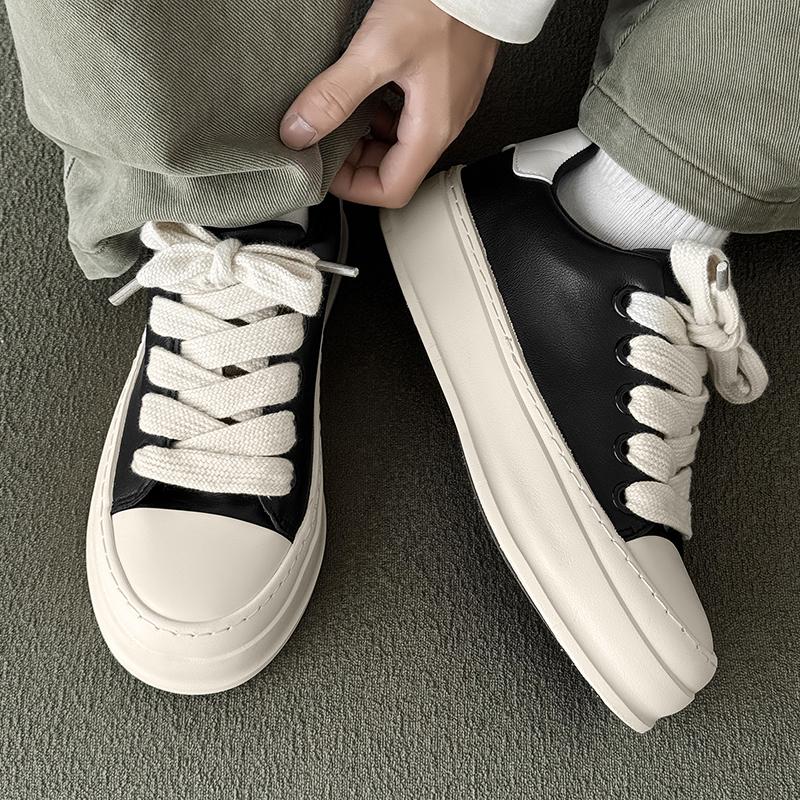 Fashion 2025 Men's Leather Low-Top Sneakers Men Spring/Autumn Breathable Lightweight Thick-Sole Street Style Casual Sports Shoes 39-44