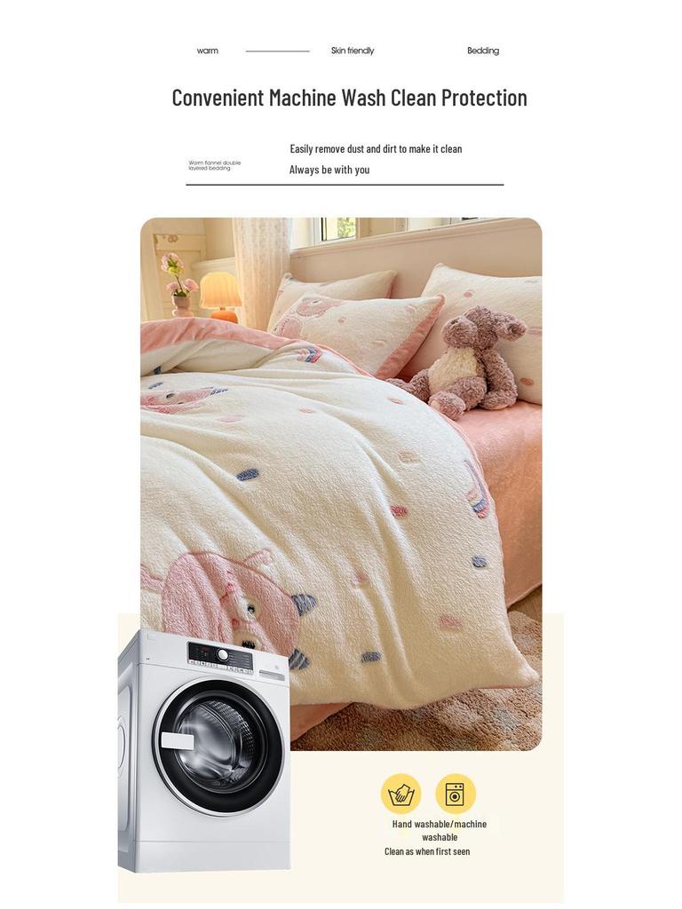 Cozy Winter Flannel Bedding Set: Warm Velvet Duvet Cover, Bed Sheet, and Pillowcases for Dorms