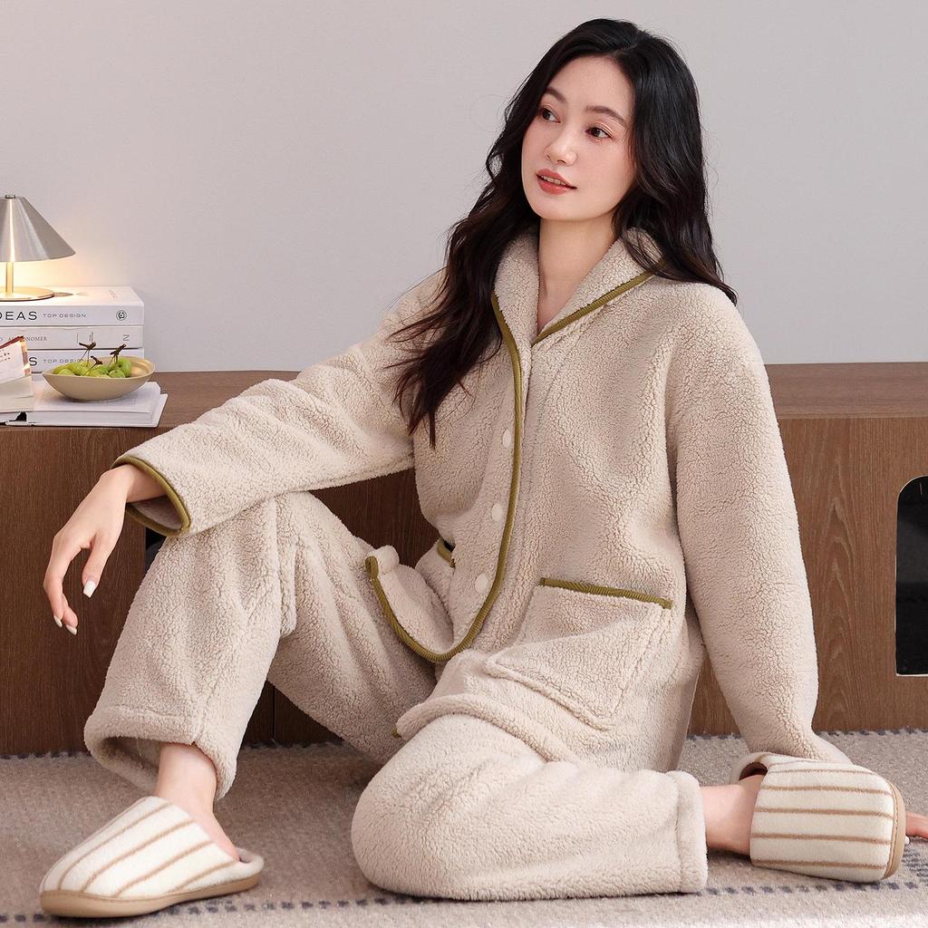 Cozy Winter Fleece Pajama Set for Couples - Thick Velvet Homewear for Women and Men