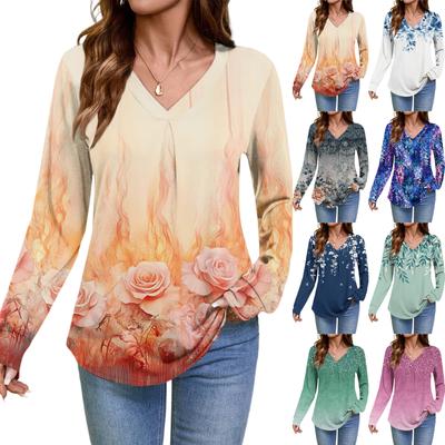 Women Long Sleeve Tops Dressy Casual V Neck Tshirts Basics Tee Vacation Fall Fashion Clothes