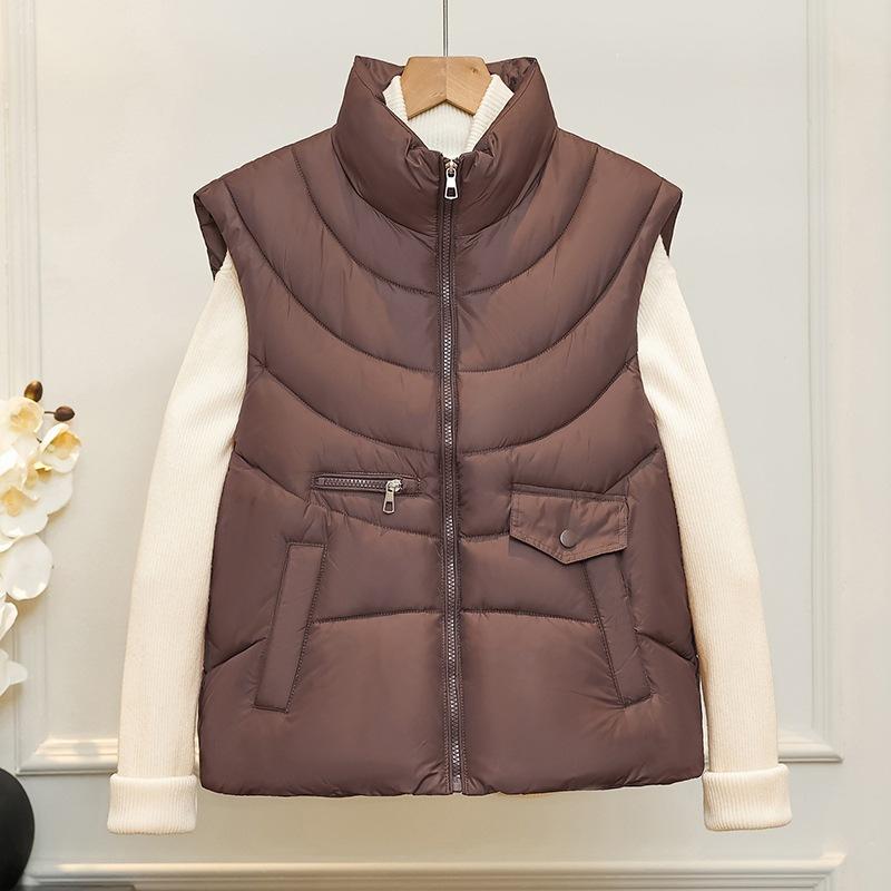 New Down Cotton Vest Women Look Thin and Foreign Fashion Trend Stand Collar Vest Waist Versatile Sleeveless Vest