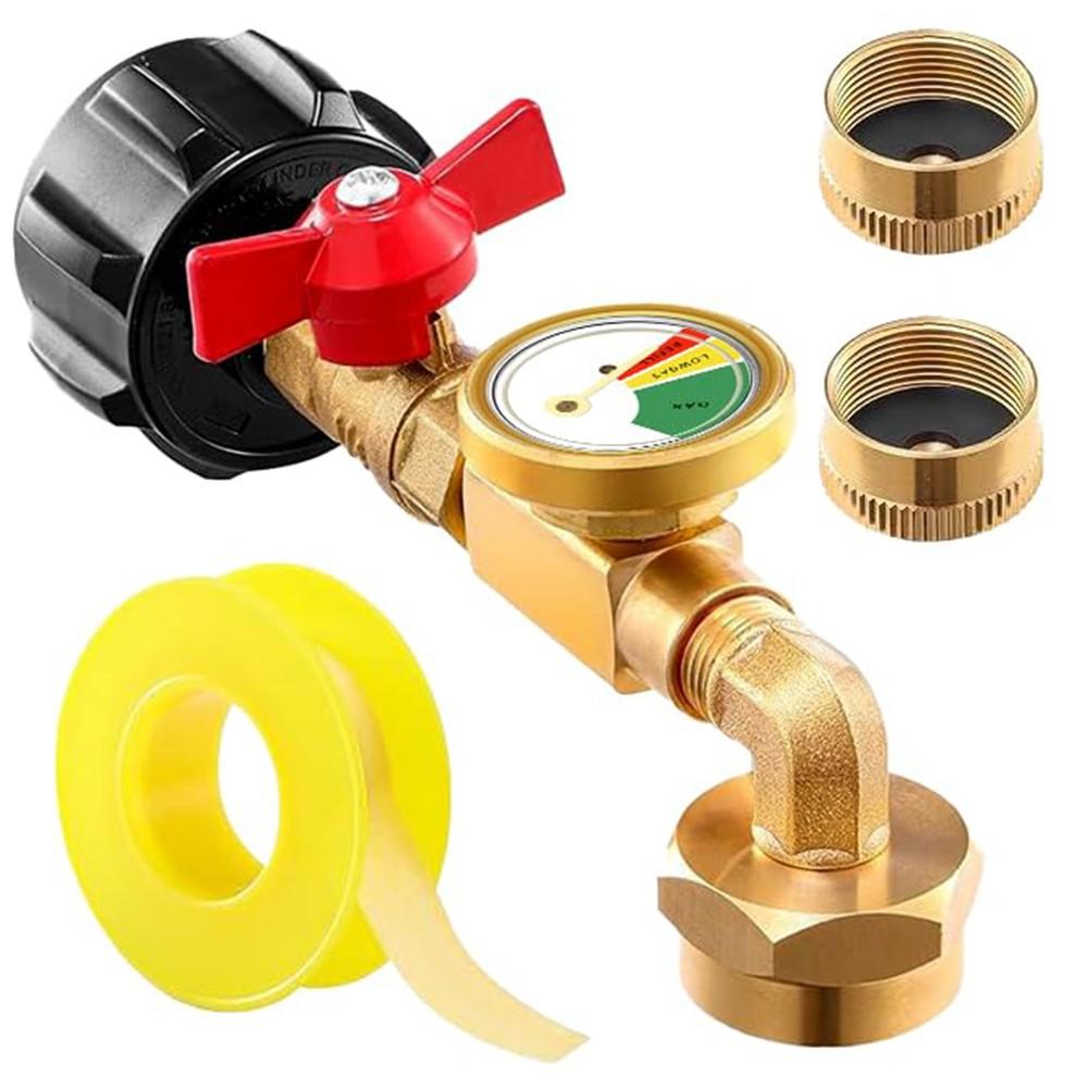 For 1Lb Tank Propane Refill Adapter Brass Elbow with Gauge and Control Valve