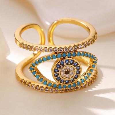 Luxury Evil Eye Rings for Women Open Hollow Stainless Steel Ring Gold Color Lucky Cubic Zirconia Jewelry Femme Anillos Freeship