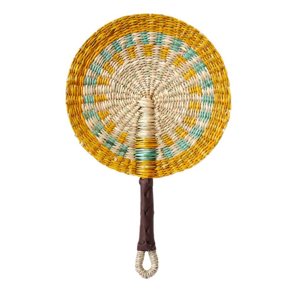 Vintage Seagrass Woven Fan Bohemian Summer Cooling Fan Decorative Handheld Fans Home Decoration