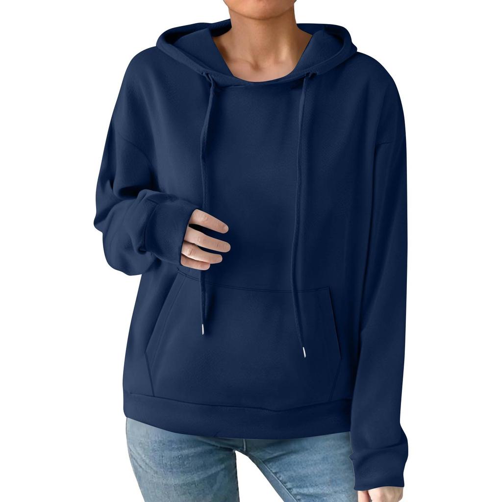 Women's Fashion Casual Solid Color Pocket Long Sleeve Hoodie