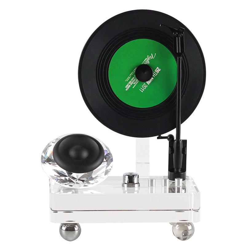 Elegant Retro Crystal Vinyl Record Player Ornament for Living Room or Office Decor