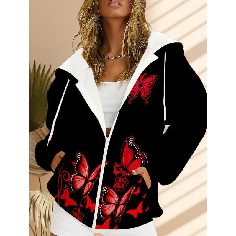 Großformat Damen Freizeit Kapuzenpullover mit Reißverschluss, Langarm, Polyester, mit Reißverschluss an der Kapuze, Leicht und Bequem