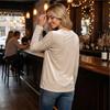 Damen Casual Samt V-Ausschnitt Langarm T-Shirt Top für den Alltag