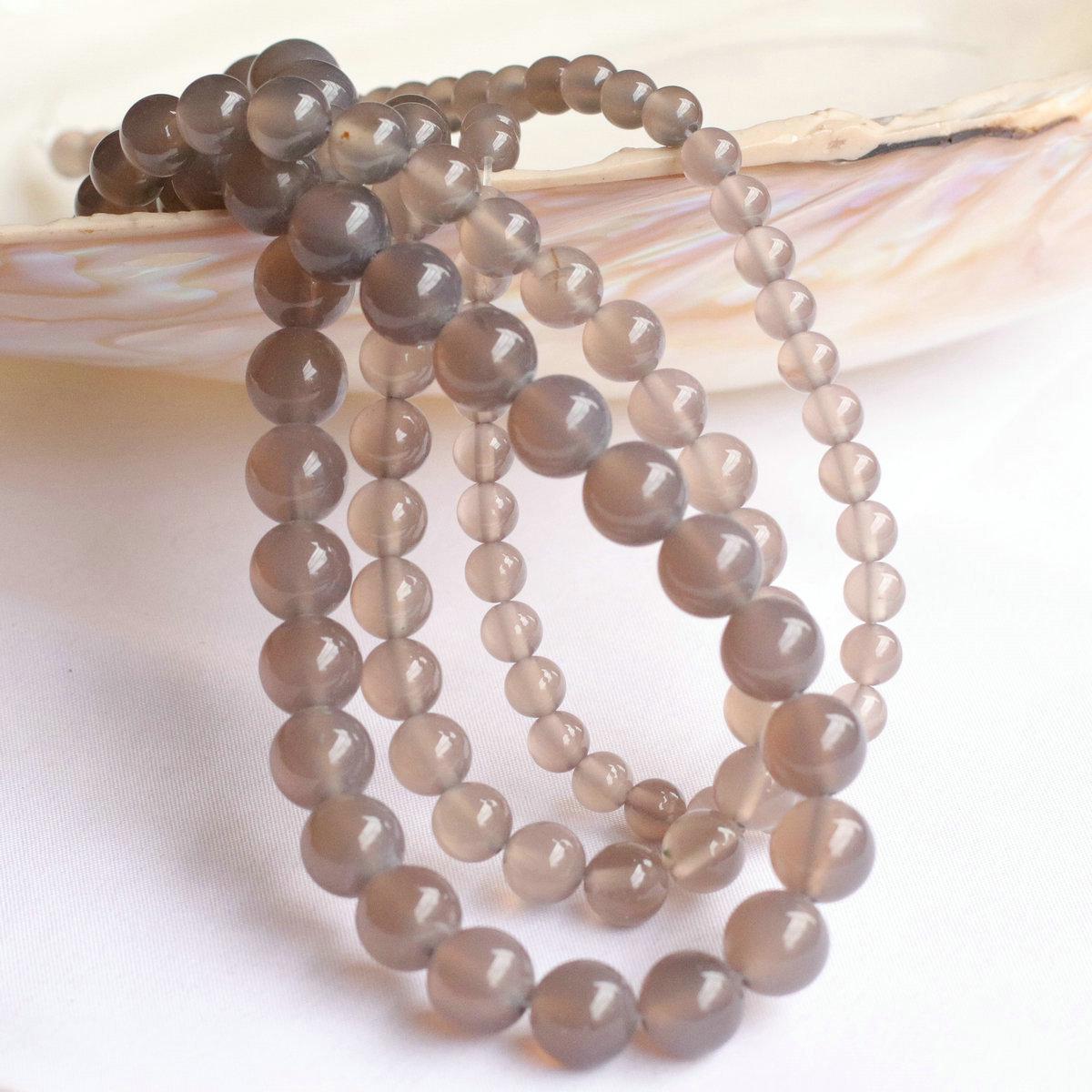 High-Quality Natural Gray Agate Round Beads, 6-8-10mm Loose Strands for DIY Handmade Jewelry. 6mm strand
