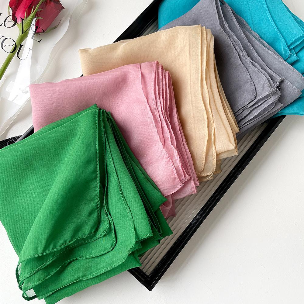 Solid Color Square Scarf Yarn Summer Silk Scarf High-end Chiffon Scarf Simple Shawl Decorative Headscarf