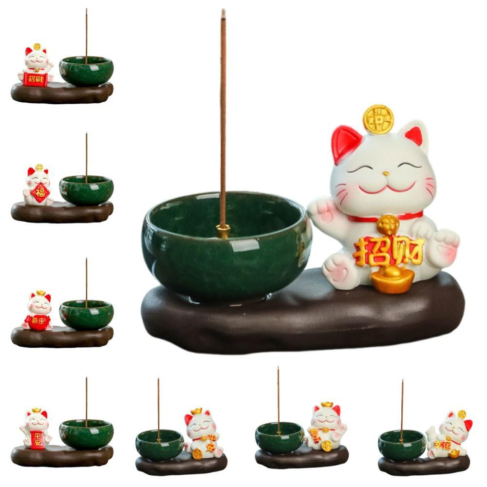 Creative Lucky Cat Incense Burner Traditional Aromatherapy Base  Home Decoration