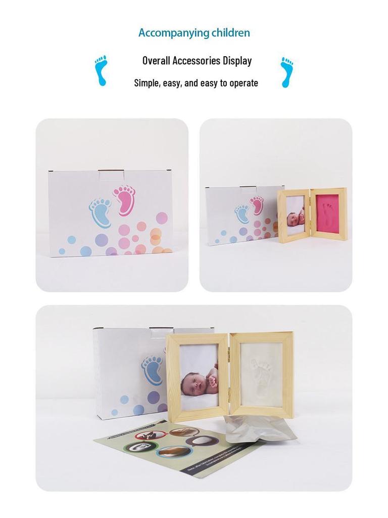 Baby's First Month Wooden Hand & Footprint Clay Frame with Photo Space