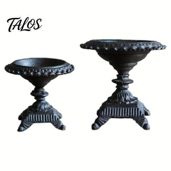 Durable Cast Iron Candle Display Heavy Duty Holder, Retro Candlestick Holders, Handcrafted Holder With Storage Basin Metal Pillar Stand for