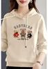 Women's Pure Cotton Bear Print Hooded Pullover Sweatshirt, Long Sleeve, Niche Design, New Spring & Autumn Style
