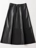 Women's Cross-Strap Leather A-line Skirt - Mid-length, High-waist, Slimming Umbrella Design, Fashionable Wide Hem, 2025 Autumn/Winter Collection.