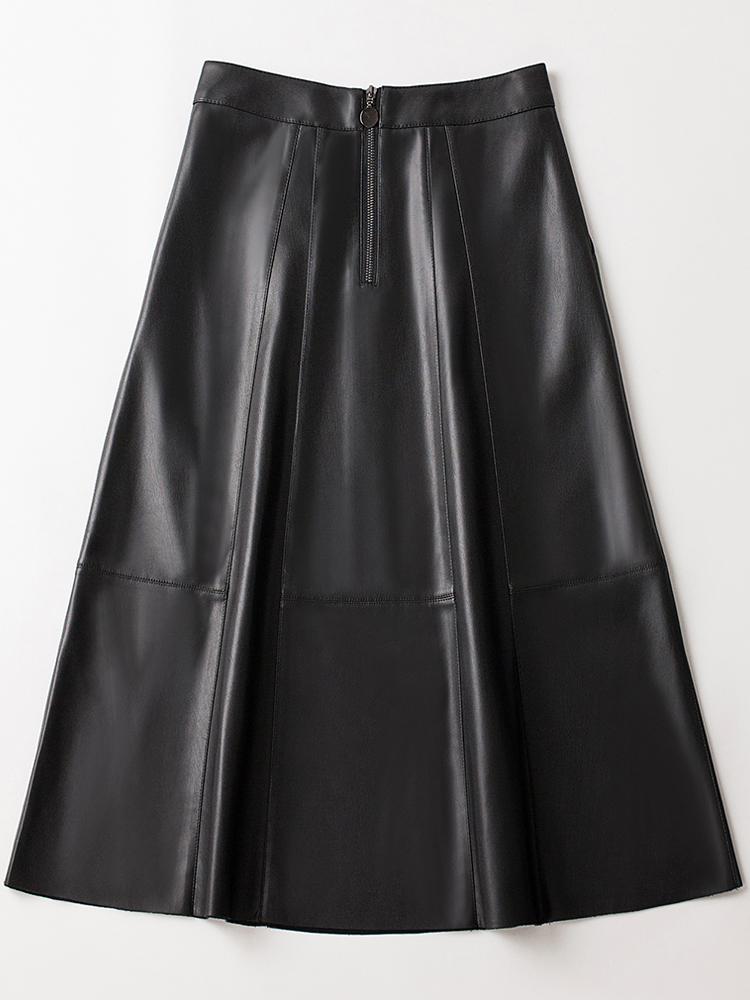 Women's Cross-Strap Leather A-line Skirt - Mid-length, High-waist, Slimming Umbrella Design, Fashionable Wide Hem, 2025 Autumn/Winter Collection.