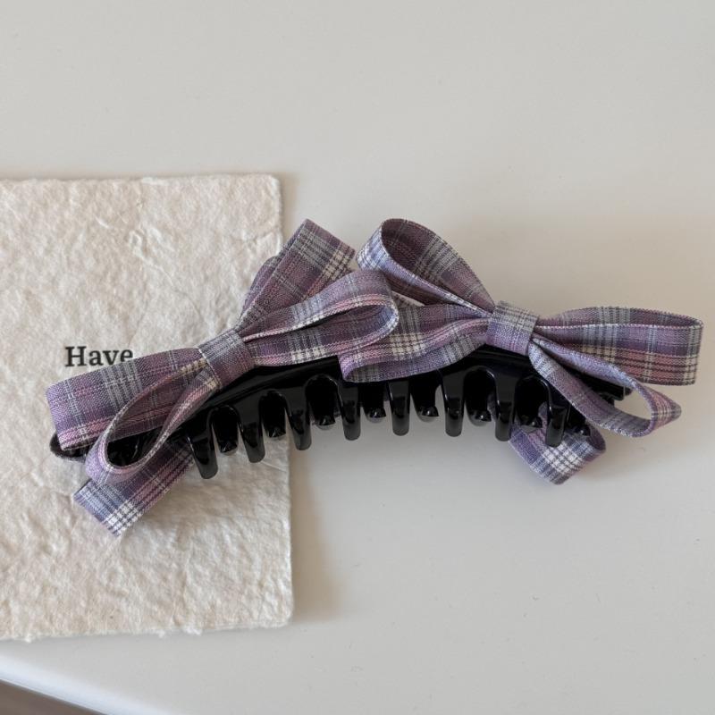 Розовая трехмерная клетчатая двойная банан-зажим для волос с бантами для высокого хвоста
